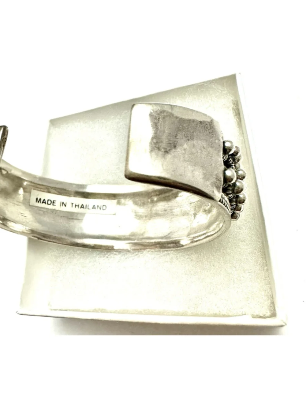 Vtg Heavy Sterling Silver Cuff Bracelet Thailand 925 Solid 55g Granulation - Picture 3 of 7